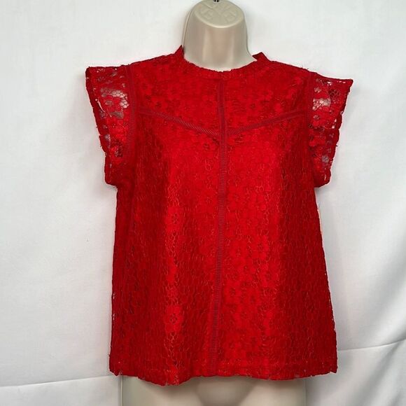 Nanette Lepore Candy Apple red lace sleeveless top NWT size small - Picture 1 of 10